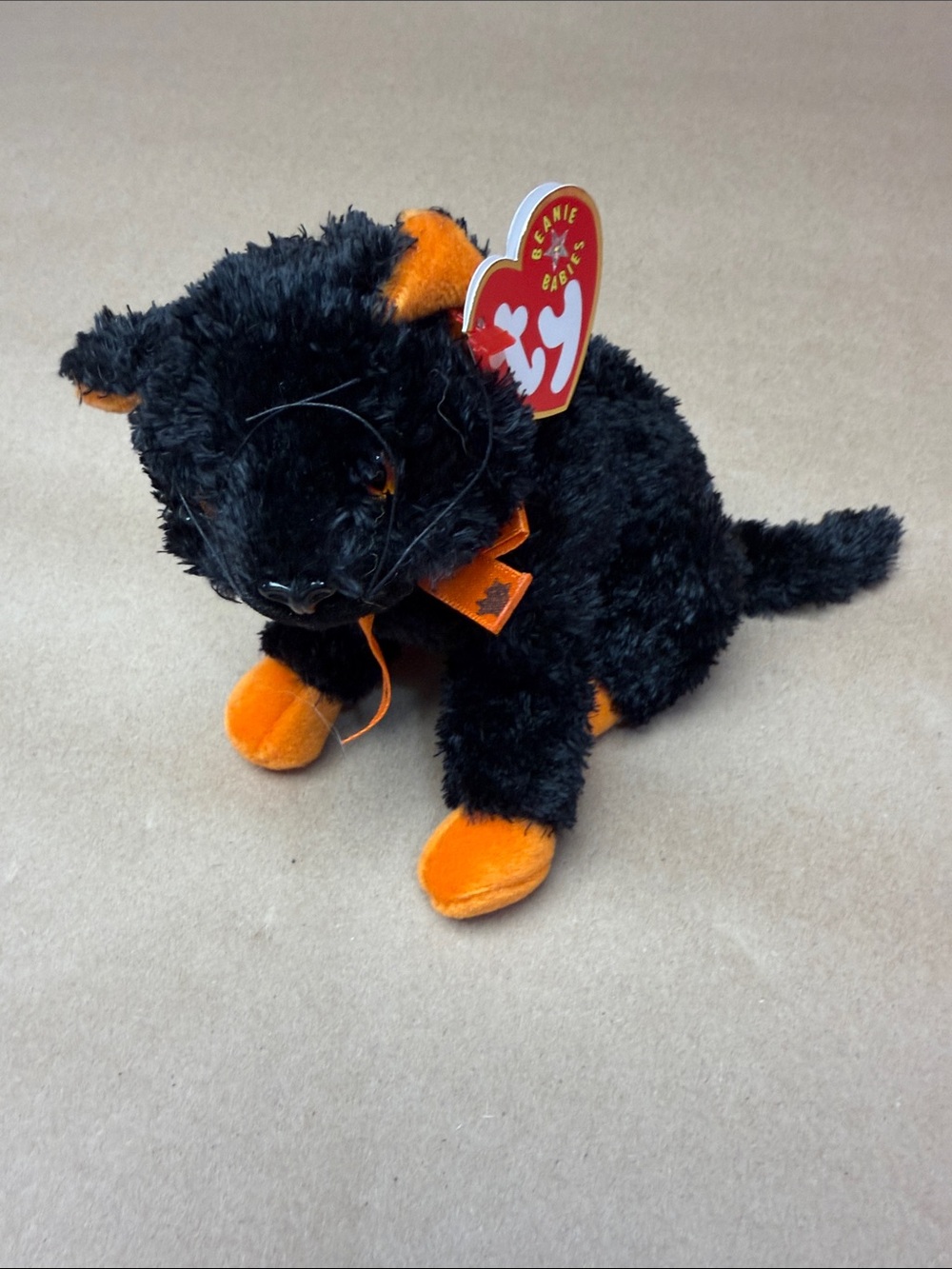 Ty Black Cat Plush with Orange Accents